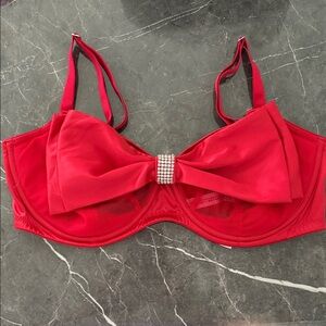 Elegant Red Bow-Accent Bra